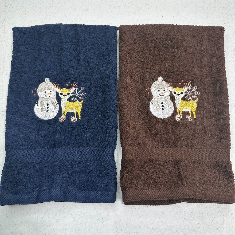 Snowman Christmas Towels Embroidered Hand Towel Set Holiday Decor Reindeer